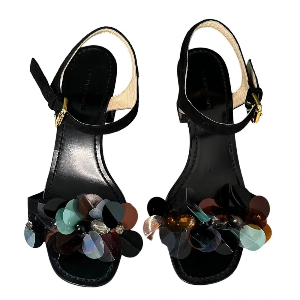 L’autre Chose | Black Open Toe Jeweled Block Heels Size 37